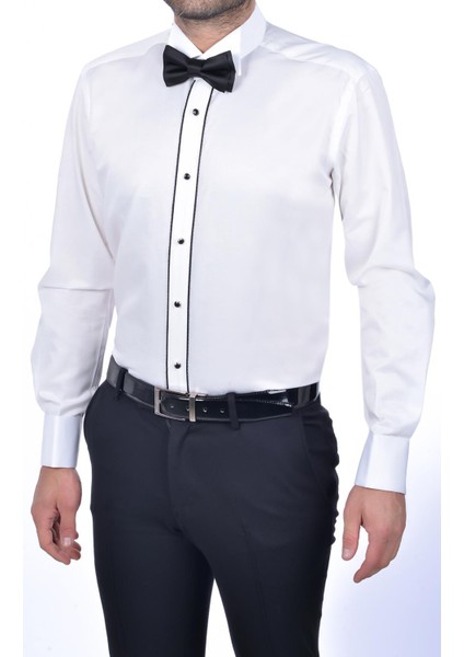 Slim Fit Ata Yaka Gömlek Krem