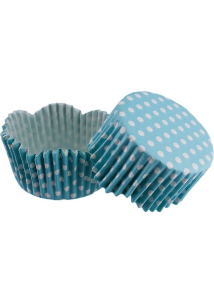 Depposite Cupcake Kalıbı Pet Kapsül Dalgalı Kek Kalıbı 65X38 mm - 100 Adet Puantiyeli Mavi 3.8x6.5 cm