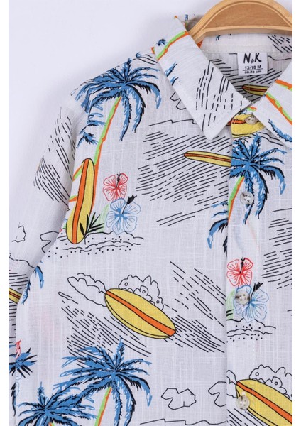 Erkek Bebek Palmiye Desenli Gömlek 44619 Ekru-Mavi fiyatları
