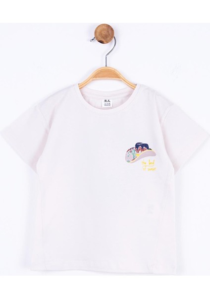 Erkek Bebek Kovboy Şapkalı T-Shirt 44606 Krem
