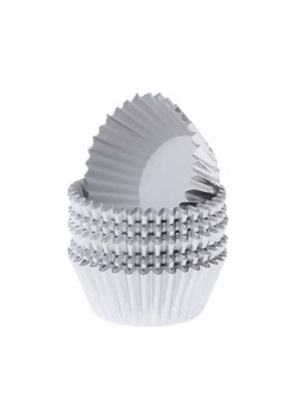 Depposite Metalik Folyo Cupcake Kalıbı Muffin Pet Kapsül No:3 - 150 Adet Gümüş 3.5 cm