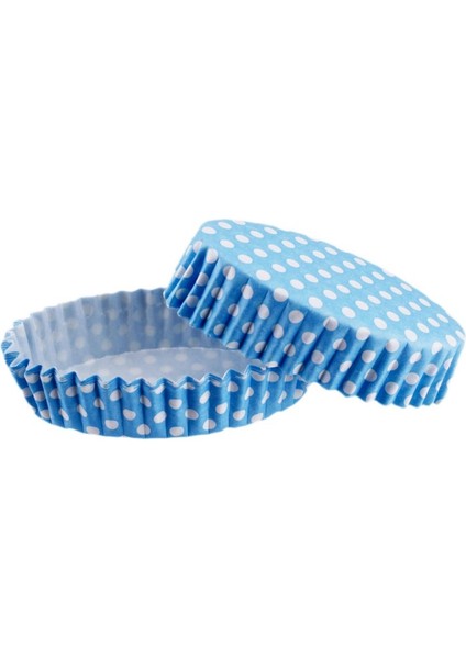 Depposite Cupcake Kalıbı Pet Kapsül Oval Model Kek Kalıbı - 100'LÜ Puantiyeli Mavi 2x8.5x4.6 cm