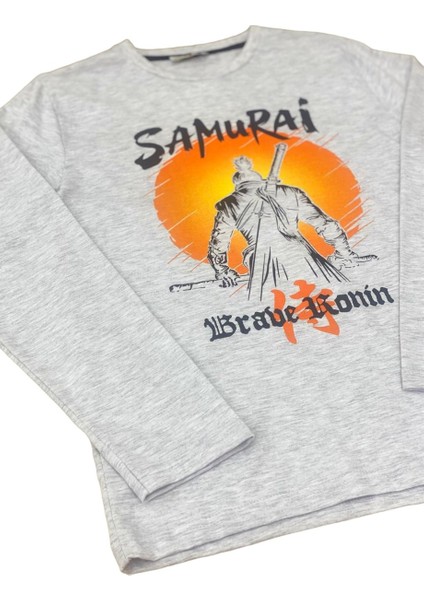 Mojo Bebek Mojo Erkek Çocuk Samurai Baskılı Uzun Kol T-Shirt 423130 Gri