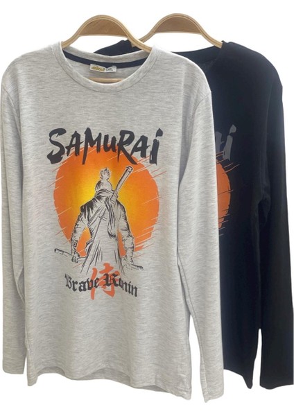 Mojo Bebek Mojo Erkek Çocuk Samurai Baskılı Uzun Kol T-Shirt 423130 Gri