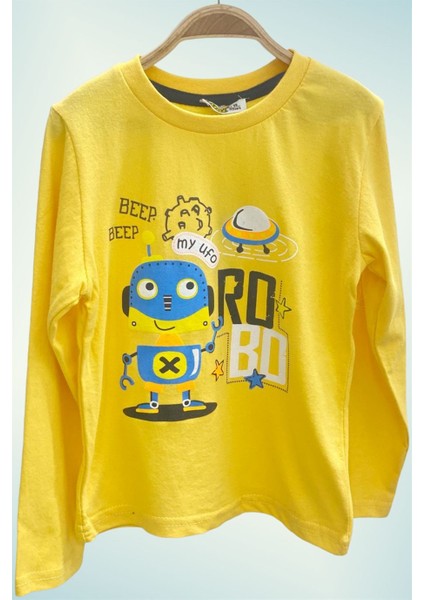 Mojo Erkek Çocuk Robo Robot Baskılı Uzun Kol T-Shirt 123011 Sarı