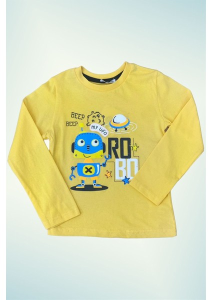 Mojo Erkek Çocuk Robo Robot Baskılı Uzun Kol T-Shirt 123011 Sarı