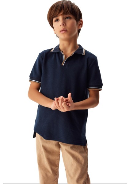Erkek Çocuk Lacoste Yakalı Kısa Kol T-Shirt 44341 Lacivert