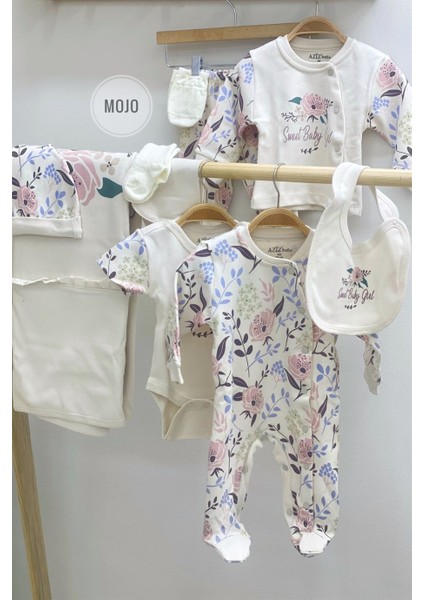 Kız Bebek Çiçek Desenli 10'lu Hastane Çıkışı Seti 010271 Krem