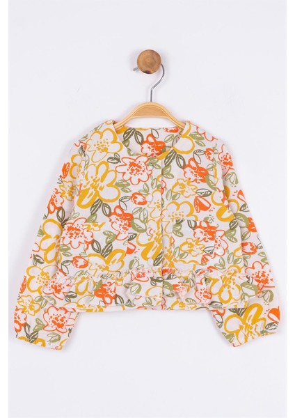 Kız Bebek Papatya Desenli Keten Ceket 34611 Krem