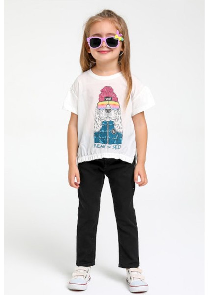 Mojo Kız Bebek Köpek Baskılı Kısa Kol T-Shirt 35326 Ekru