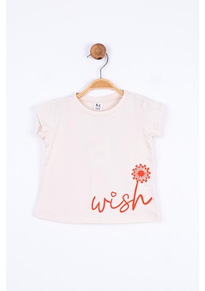 Kız Bebek Baskılı Kısa Kol T-Shirt 34633 Krem