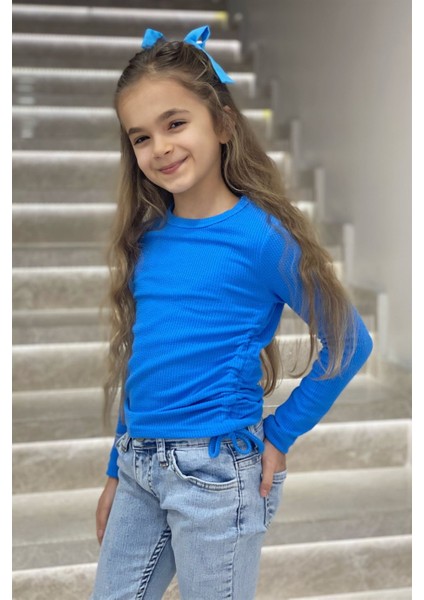 Mojo Kız Çocuk Yandan Büzgülü Kaşkorse Body 3504 Mavi