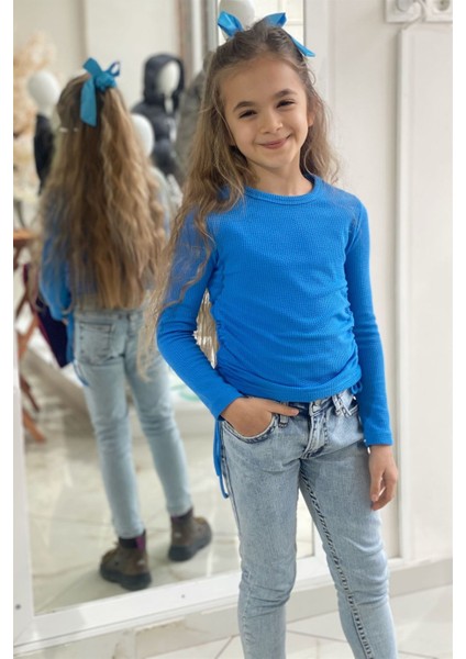 Mojo Kız Çocuk Yandan Büzgülü Kaşkorse Body 3504 Mavi