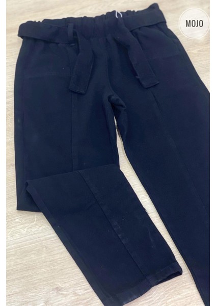 Kız Çocuk Beli Lastikli Kemerli Pantolon 51719 Siyah
