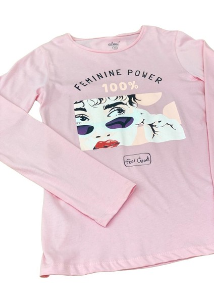 Mojo Kız Çocuk Femınıne Power Baskılı Uzun Kol T-shirt 823130 Pembe modelleri