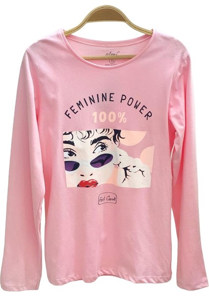 Mojo Kız Çocuk Femınıne Power Baskılı Uzun Kol T-Shirt 823130 Pembe