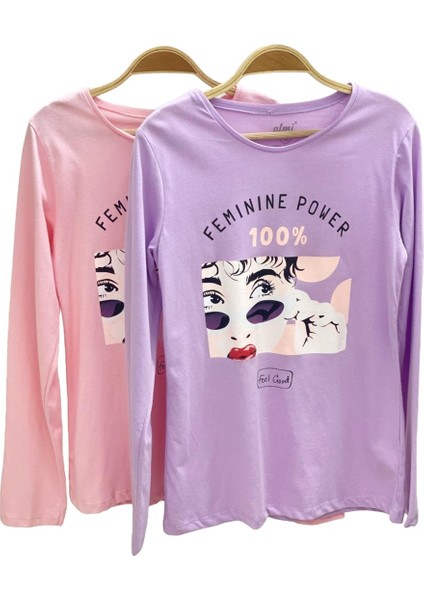 Mojo Kız Çocuk Femınıne Power Baskılı Uzun Kol T-Shirt 823130 Pembe