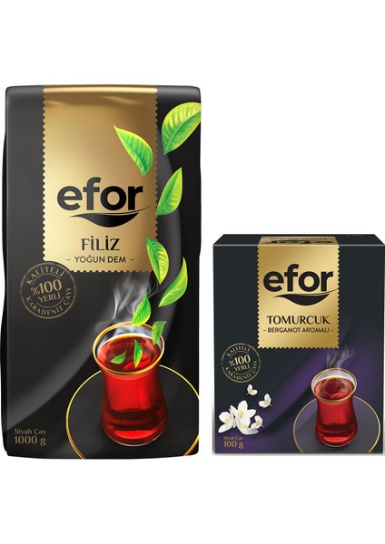 Efor Çay Efor Filiz Siyah Dökme Çay 1.000 gr + Tomurcuk Bergamot Aromalı 100 gr