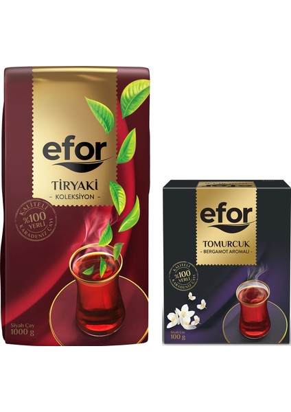 Efor Çay Efor Tiryaki Siyah Dökme Çay 1.000 gr + Tomurcuk Bergamot Aromalı 100 gr