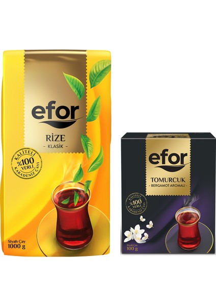 Efor Çay Efor Rize Siyah Dökme Çay 1.000 gr + Tomurcuk Bergamot Aromalı 100 gr