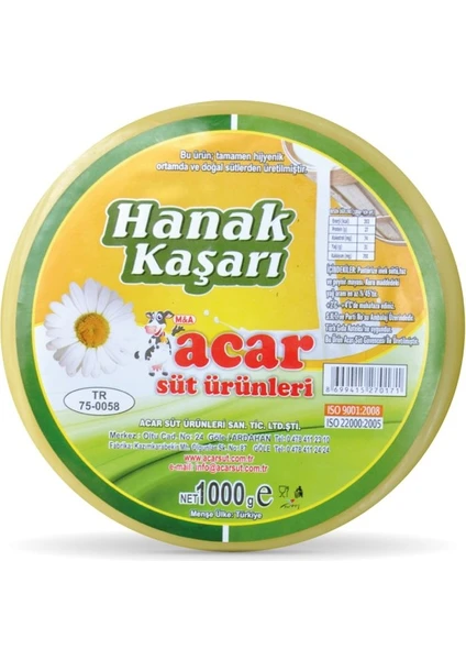 Acar Süt Hanak Kaşar Peyniri 1 kg