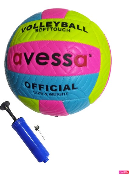 VLM-700 Makina Dikişli Soft Touch 280 gr Fosforlu Deri Voleybol Topu No:5 + Top Pompası