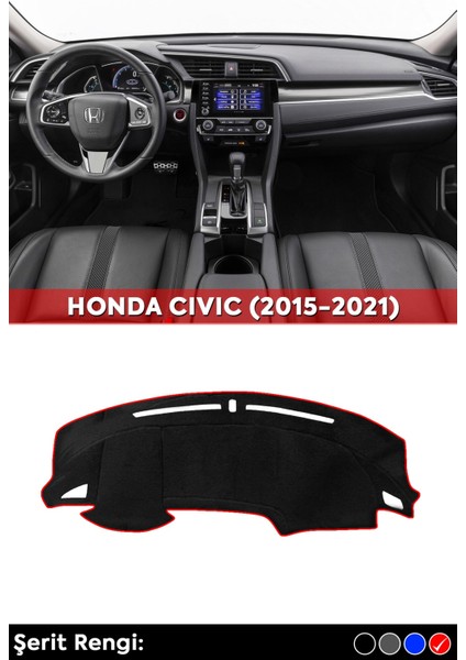 Honda Cıvıc (2015-2021) 3D Torpido Koruma Kılıfı - Ön Göğüs Panel Kaplama - Kırmızı Şerit