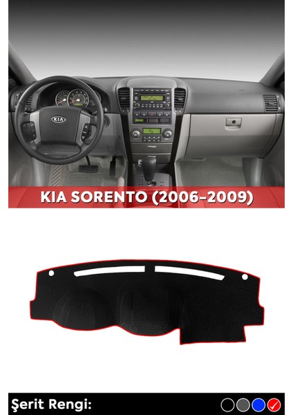 Kıa Sorento (2006-2009) 3D Torpido Koruma Kılıfı - Ön Göğüs Panel Kaplama - Kırmızı Şerit