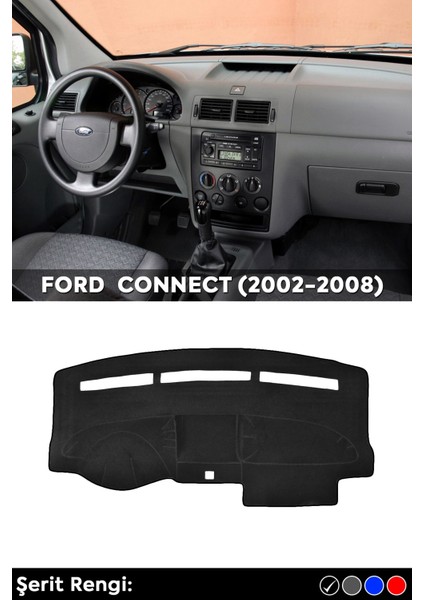 Ford Tourneo Connect (2002-2008) 3D Torpido Kılıfı Panel Koruyucu Göğüs Kaplama - Siyah Şerit