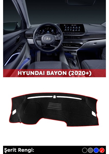 Hyundaı Bayon (2020+) 3D Torpido Koruma Kılıfı - Ön Göğüs Panel Kaplama - Kırmızı Şerit