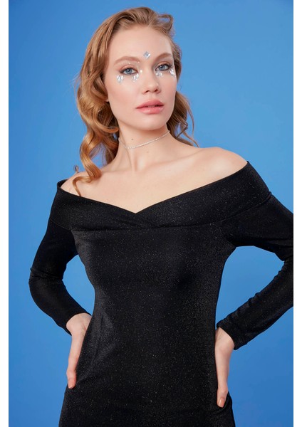 Kayık Yaka Simli Elbise10 fırsatları