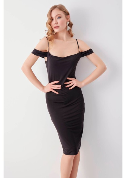 Kol Detaylı Ip Askılı Astarlı Elbise10