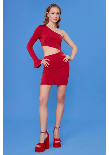 Dekolteli Tek Omuz Mini Elbise10