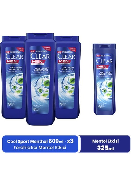 Men Şampuan Cool Sport Menthol 600 ml x 3 ve Mentol Etkisi 325 ml