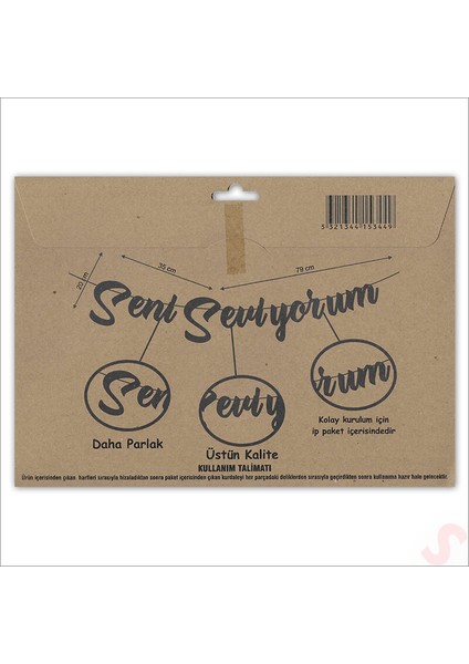 Seni Seviyorum Metalik Karton Banner, 115 cm