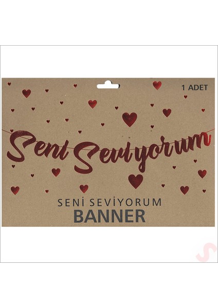 Seni Seviyorum Metalik Karton Banner, 115 cm