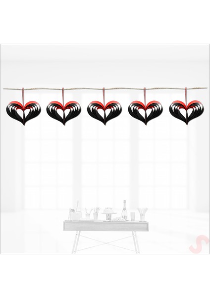 5'li Kalp Sarkıt Süs, 90 cm x 11 cm