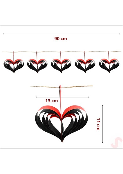 5'li Kalp Sarkıt Süs, 90 cm x 11 cm fiyatları