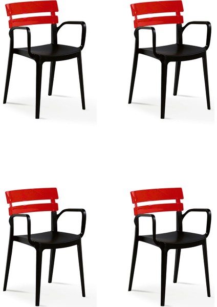 Bermuda Siyah Ayaklı Bahçe Balkon Koltuk Kırmızı 6'lı Set