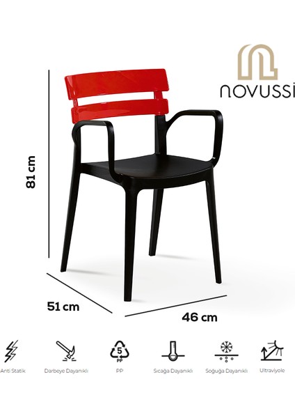 Bermuda Siyah Ayaklı Bahçe Balkon Koltuk Kırmızı 6'lı Set modelleri