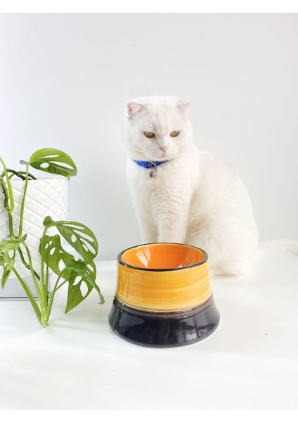 Seramik Kedi ve Köpek Mama Su Kabı Colorful Moon Bowl (Siyah-Sarı)