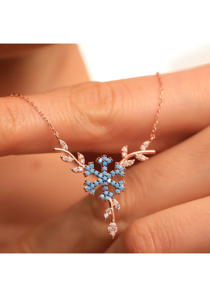 925 Ayar Gümüş Daldaki Kar Tanesi Firuze Kolye fiyatları