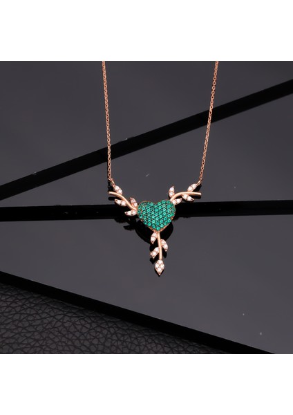925 Ayar Gümüş Daldaki Yeşil Kalp Kolye indirimleri