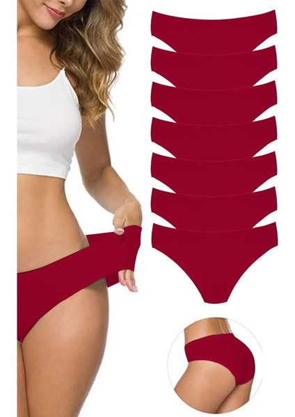 7 Adet Kadın Dikişsiz Lazer Kesim Esnek İz yapmayan Külot Bordo