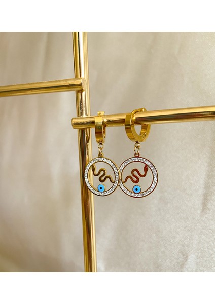 Gold Nazar Boncuklu Taşlı Yılan Küpe fiyatları