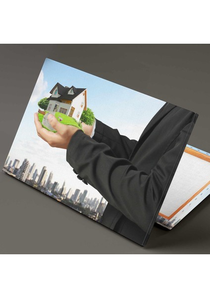 Emlak Ofisi Real Estate Şehir Manzarası Bahçeli Ev Kanvas Tablo