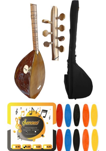 Şenses Müzik 40 Tekne Ithal Kapak Klavyeli Pro Uzun Sap Bağlama - Petli Kılıf - Tel - Tezene 4'lü Set