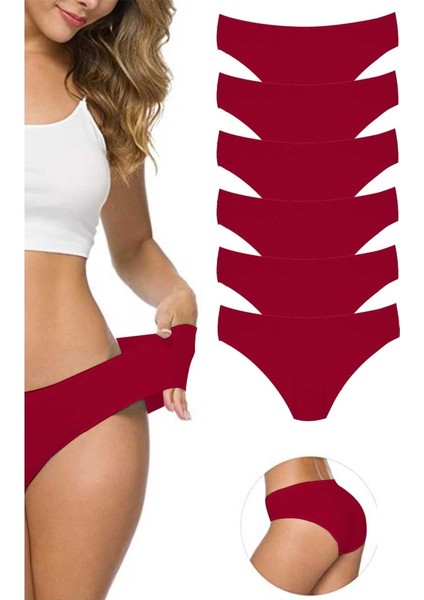 6 Adet Kadın Dikişsiz Lazer Kesim Esnek İz yapmayan Külot Bordo