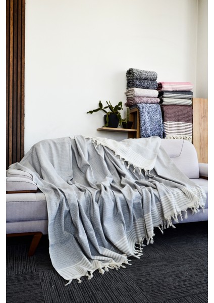 Diamond Pamuklu Kolları Örten Kanepe Çekyat Örtüsü Çok Amaçlı 180X300 cm Açık Gri Koltuk Örtüsü