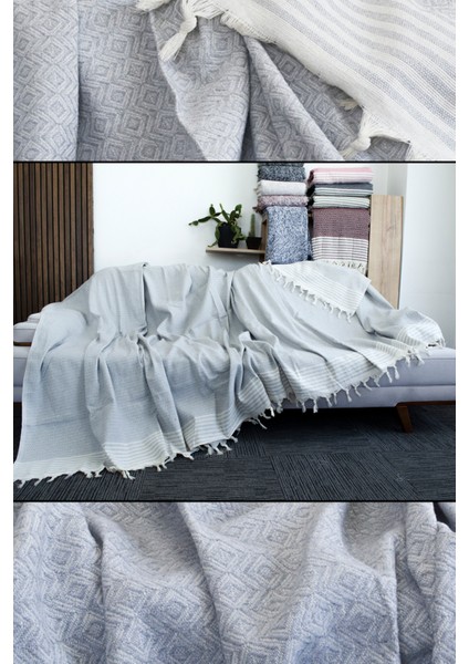 Diamond Pamuklu Kolları Örten Kanepe Çekyat Örtüsü Çok Amaçlı 180X300 cm Açık Gri Koltuk Örtüsü fırsatları